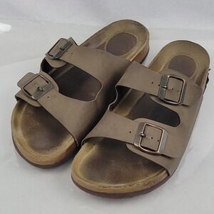 Cushionaire Brown Double Strap Cork Footbed Sandals Slip On Comfort Size 9.5 M